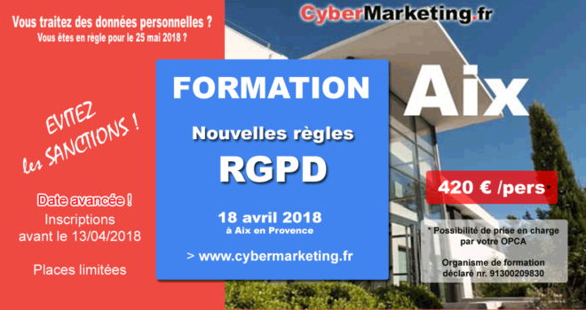 Formation au RGPD à Aix en Provence le 18 avril 2018